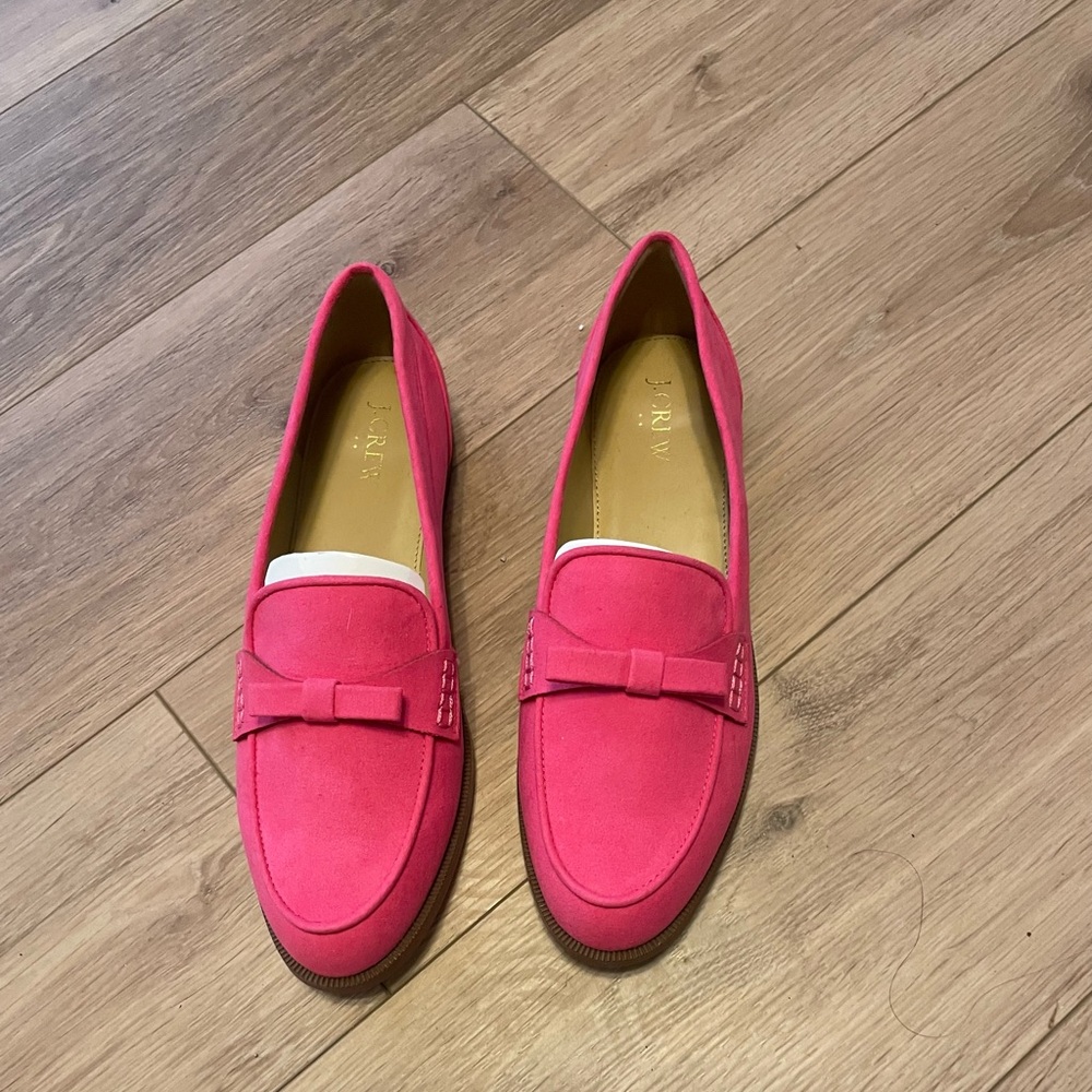 Women’s J. Crew Factory Pink Suede Loafers Size 10